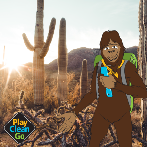 steward bigfoot in front of a cactus landscape